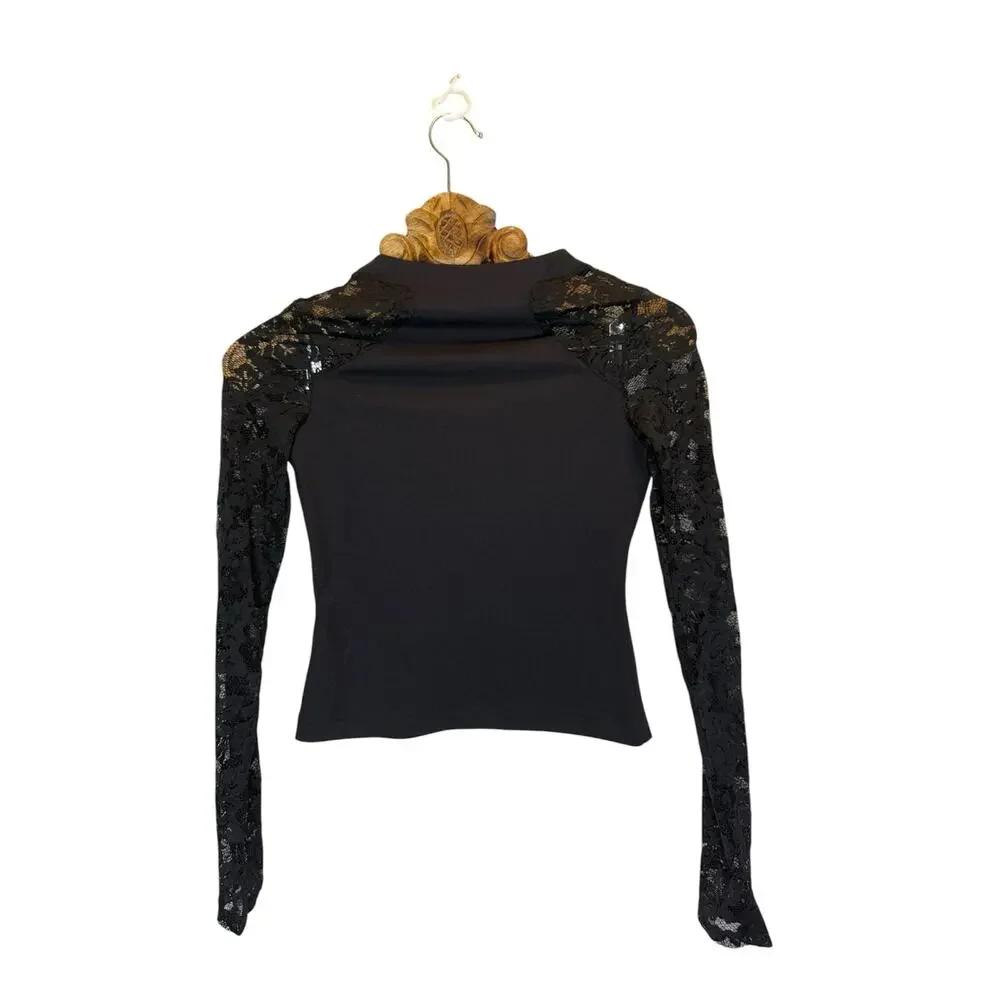 Free People Intimately Top Black Lace Long Sleeve No Excuses xs